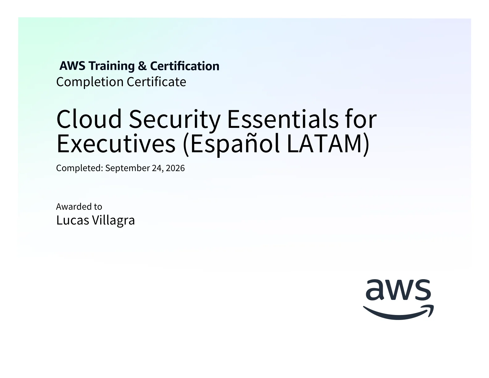 Certificado AWS Training & Certification — Cloud Security Essentials for Executives (Español LATAM)