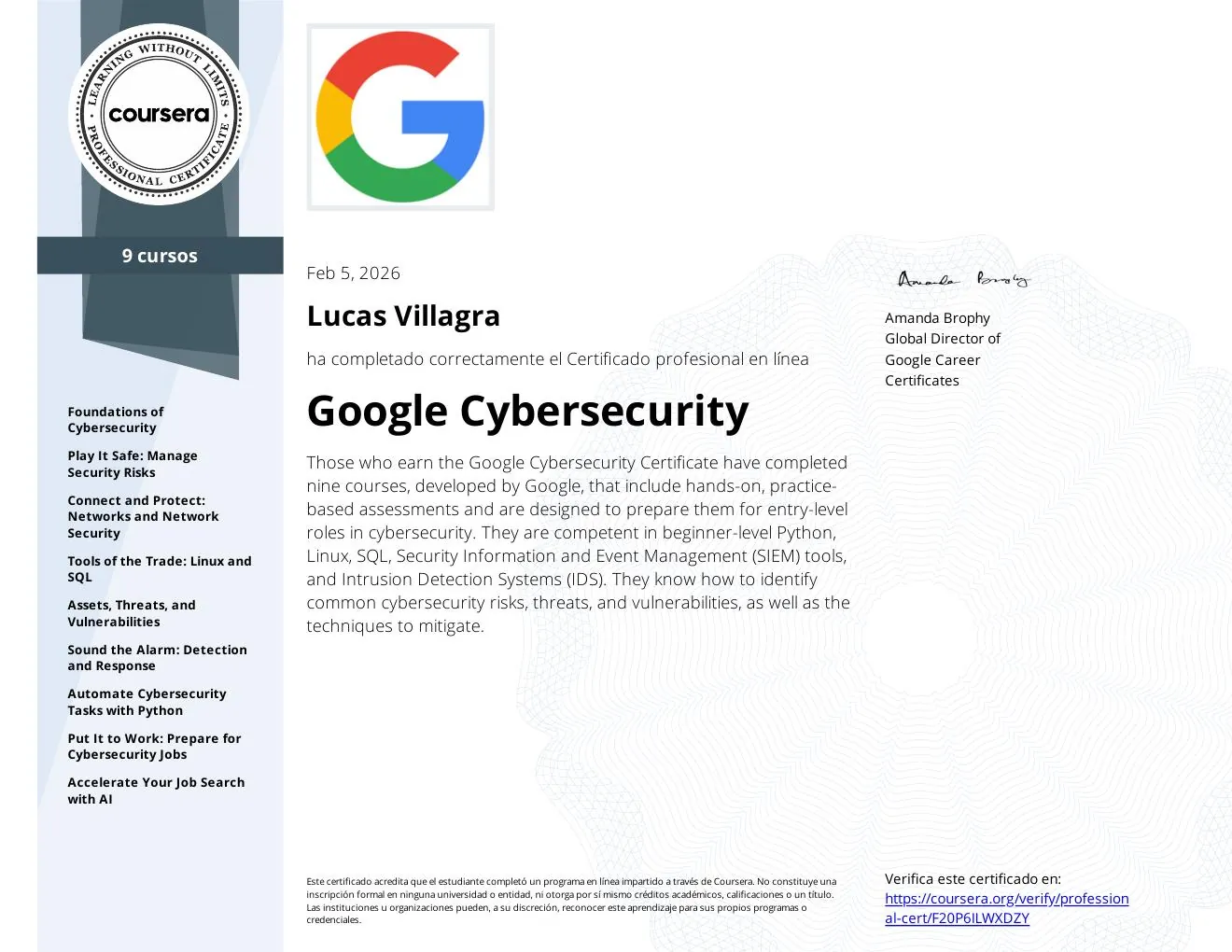 Google Cybersecurity Certificate — Coursera
