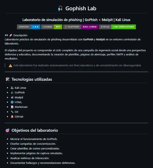 Gophish Lab — laboratorio controlado de simulación de phishing y concientización de seguridad